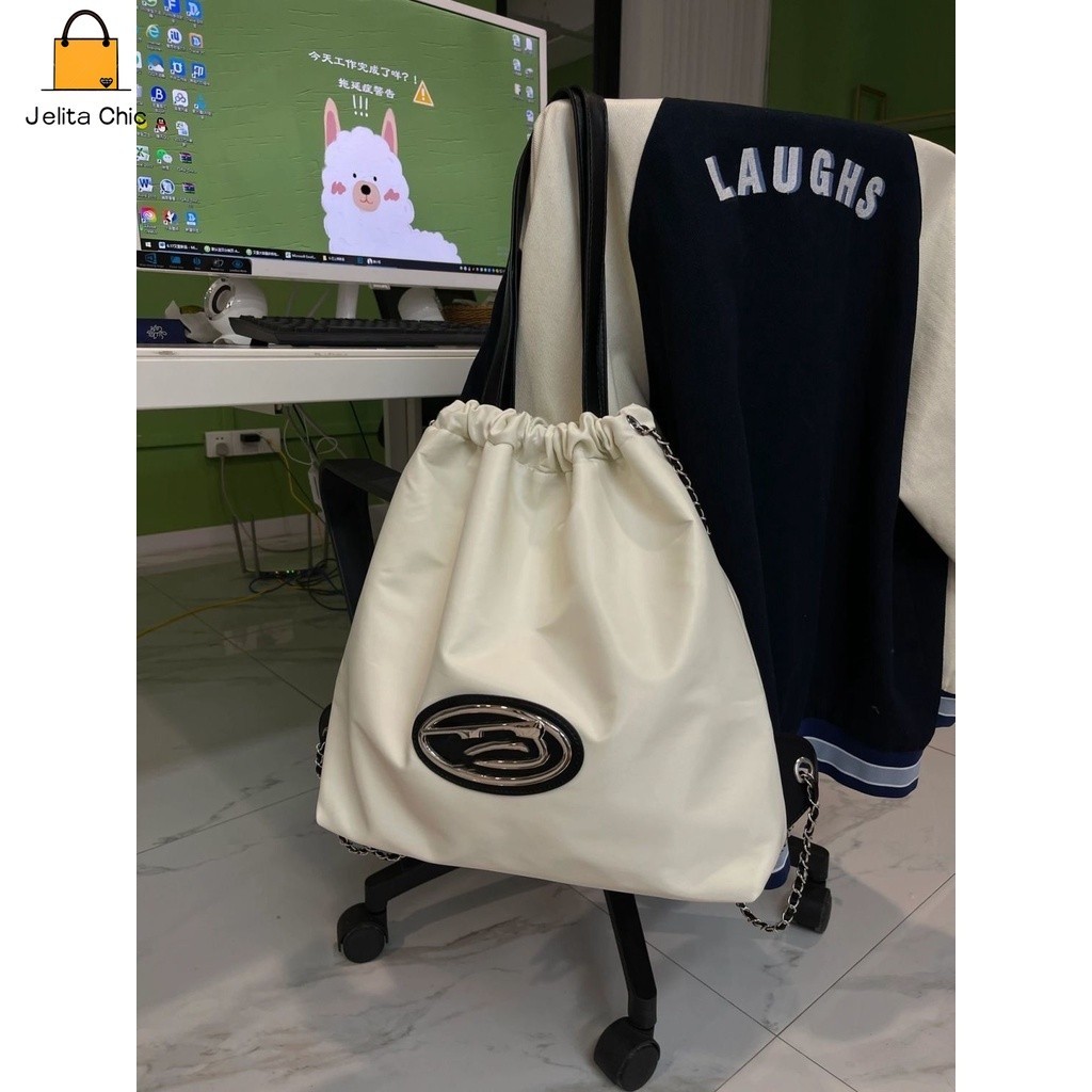 [ COD✅ ]JelitaChic Tas Ransel Kapasitas Besar Kain Nilon untuk Wanita 2024 Tas Bahu Serut Desain Cer