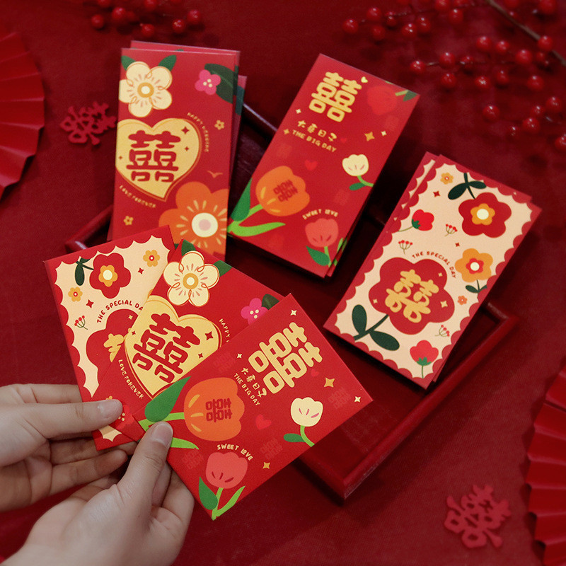 

(Gubcin) 10Pcs Angpao Wedding Terbaru Angpao Sangjit Happy Flower Angpau panjang Teapai Happy Wedding