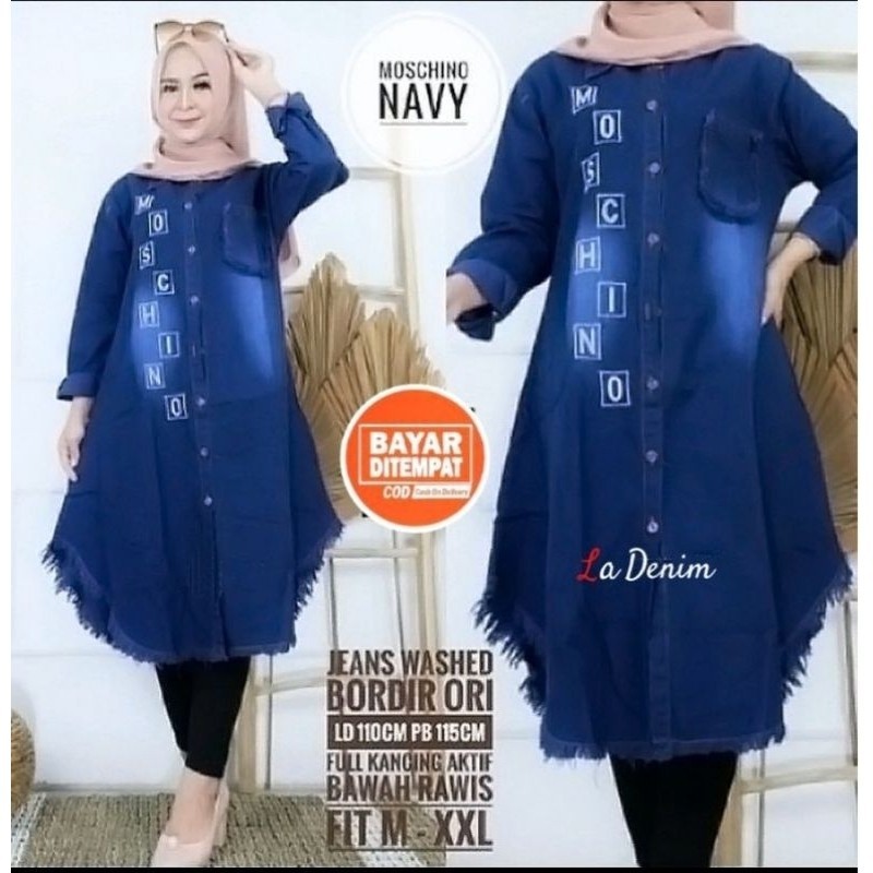 Mosyy Tunik / Tunik Jeans Wash Tunik / Tunik Wanita Terbaru Jeans Wash ld 110/ GAMIS MODEL BARU MURA