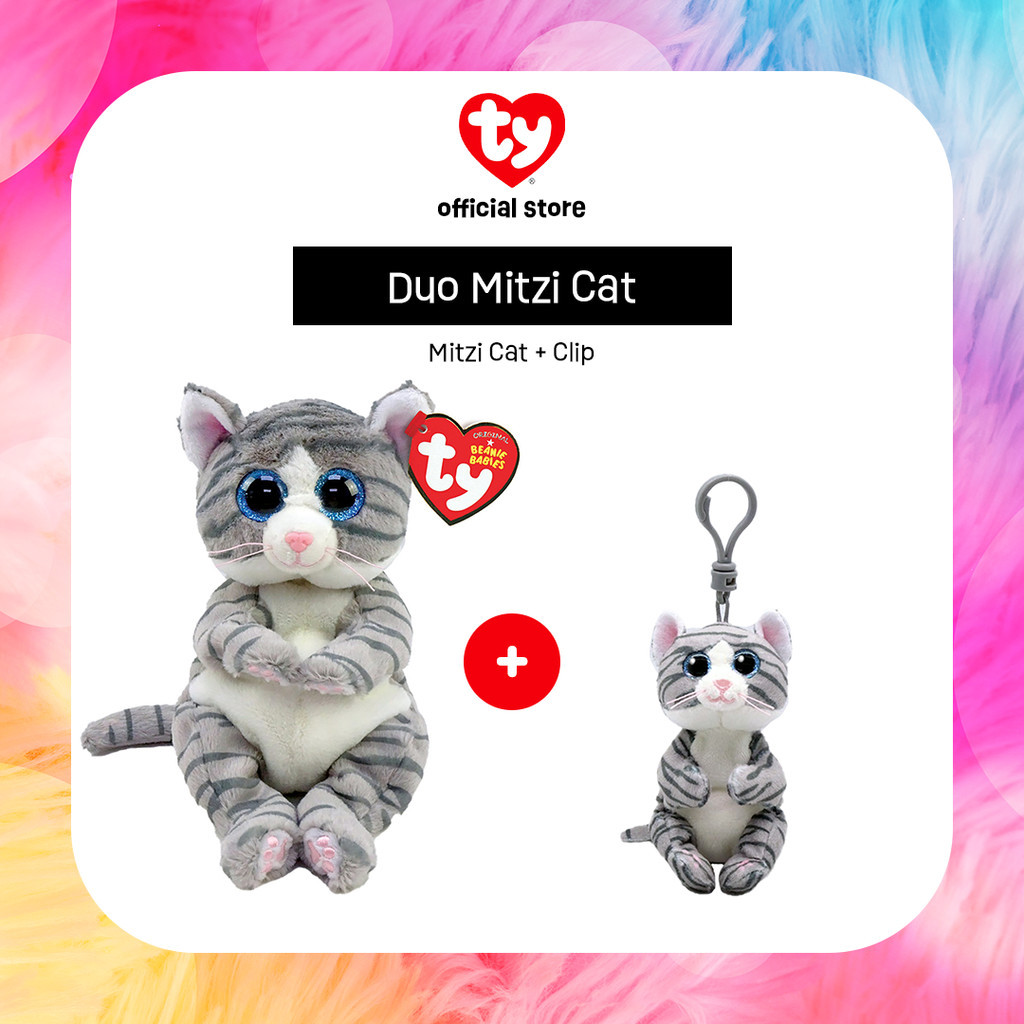 TY Duo Mitzi Cat Grey - Paket Boneka & Gantungan Kunci Bentuk Kucing - Gift Set Giftset Hadiah Kado 