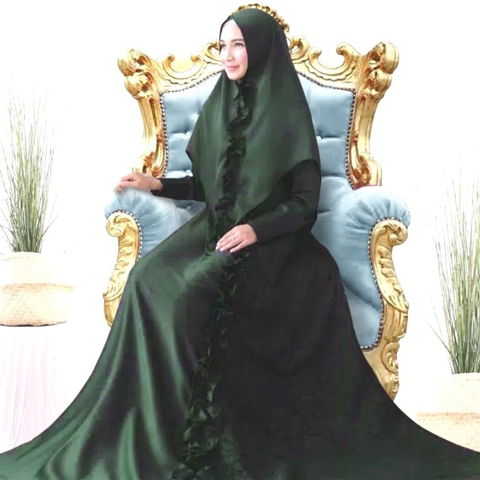gamis syari salmia hijau botol baju muslim pesta velvet bruk sal ktf