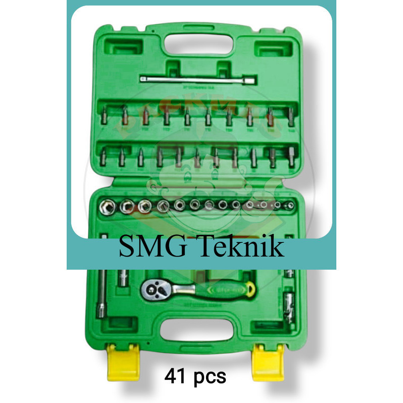 Best TEKIRO Kunci Sok Set 41 Pcs 1/4" Socket Segi 6 PT Box Plastik (PVC) ESD894