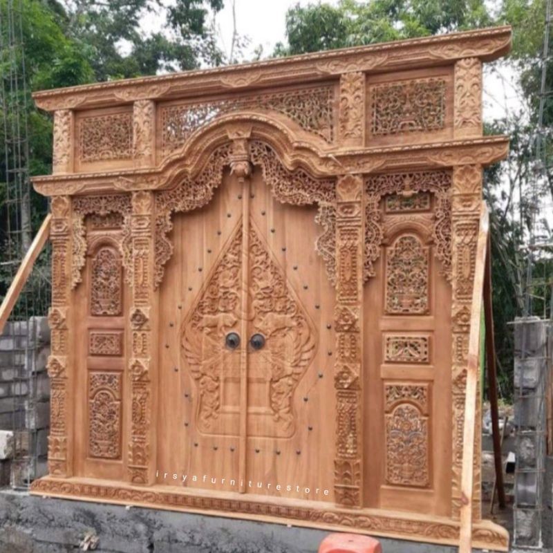 Pintu Gebyok Ukir Kayu Jati Jepara Ukuran 3 Meter - Pintu Gebyok Motif Kelir Wayang Murah