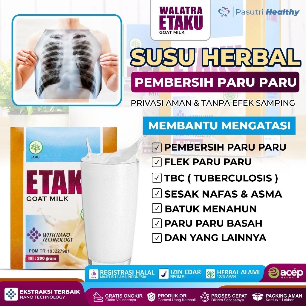 

Susu Pembersih Paru Paru Flek Paru Paru Sesak Nafas Asma Tbc Bronkitis Batuk Gurah Lendir Paru Walatra Etaku Goat Milk