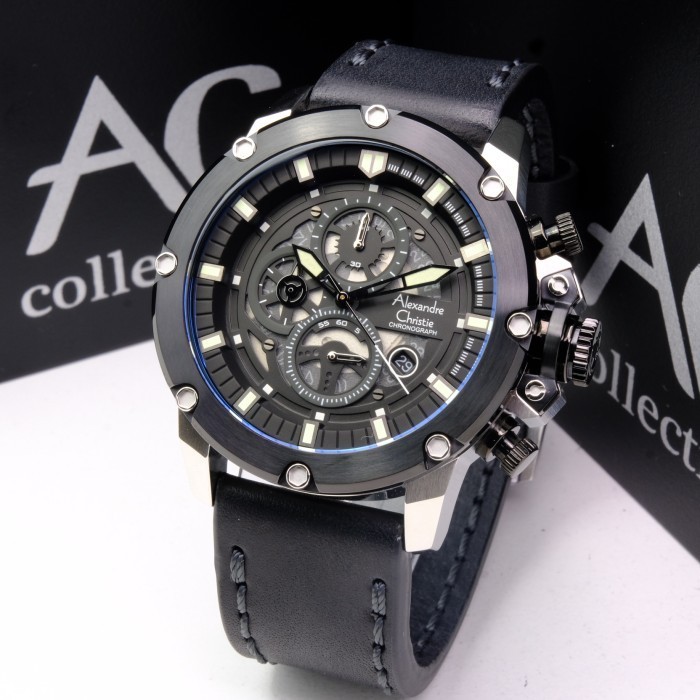ALEXANDRE CHRISTIE AC 6564 BLACK SILVER LEATHER ORIGINAL