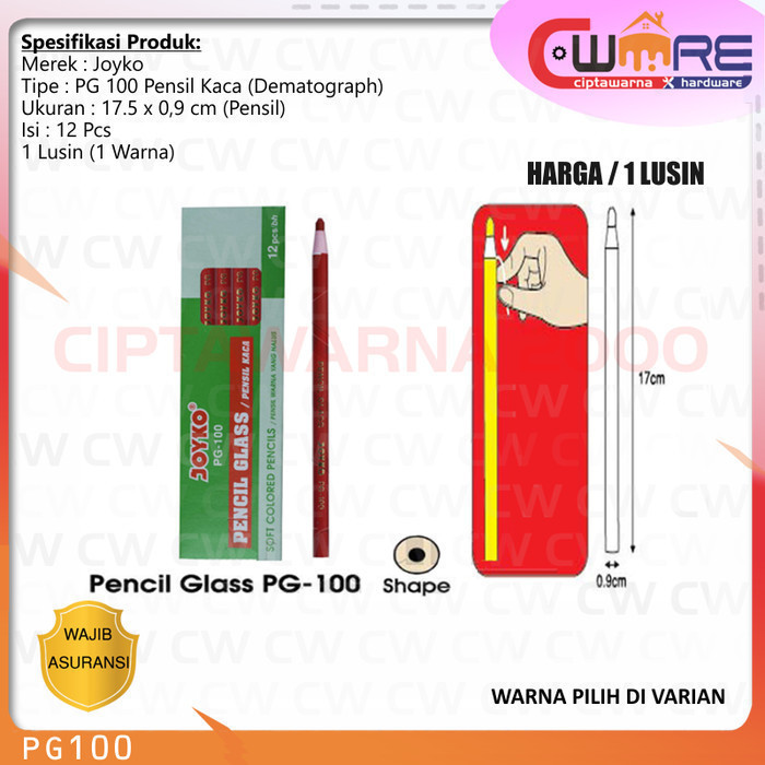 

Pensil Kaca Warna Joyko PG-100 Pencil Glass Kayu Dematograph PG 100 - CwTc