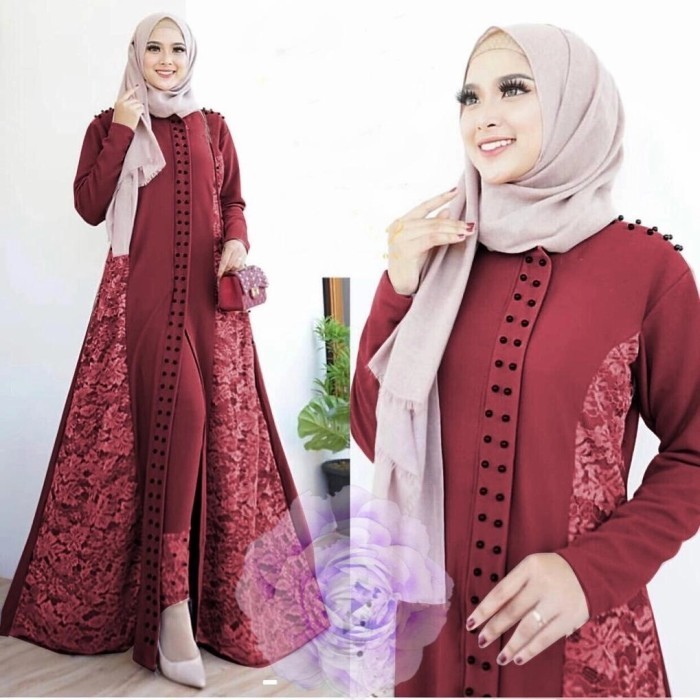 SETELAN ANNA MAROON TUNIK SET CELANA PANJANG MEWAH MURAH AT