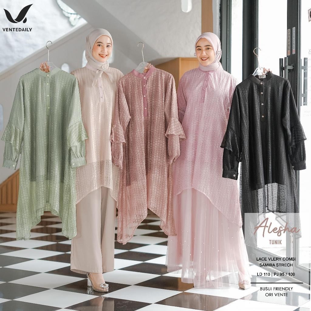 AIRY TUNIK VENTE ALESHA TUNIK ORI VENTE / ALESHA LONGTUNIK TUNIK BROKLAT BRUKAT BROKAT TILE ATASAN K