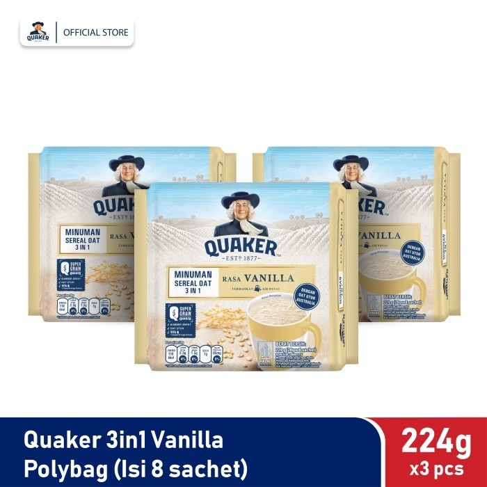 

[Terbaru] Quaker 3in1 Vanilla Polybag 224g Triple Pack Minuman Sereal Oats
