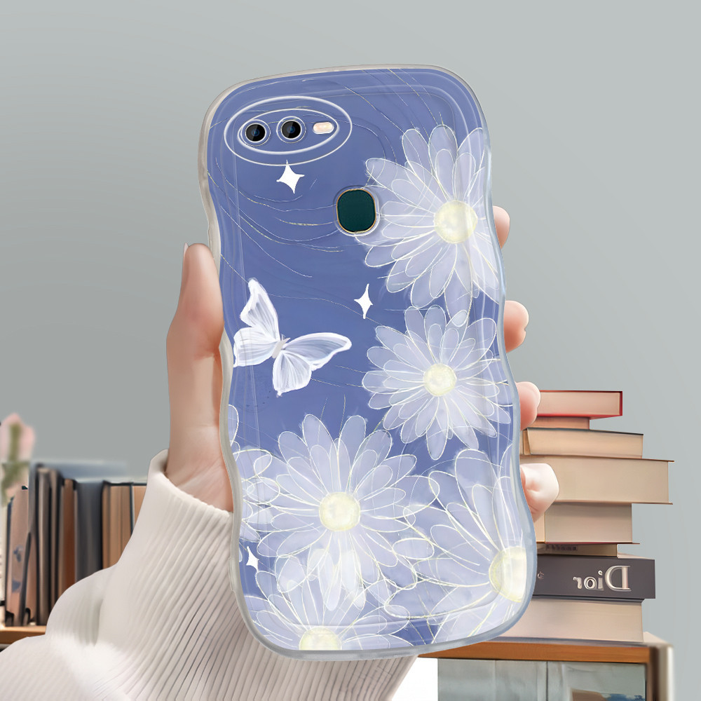 Casing Hp Untuk OPPO A12 A7 A5S A12S Phone Case Softcase Kesing Sofcase Cassing Blue Butterfly Flowe