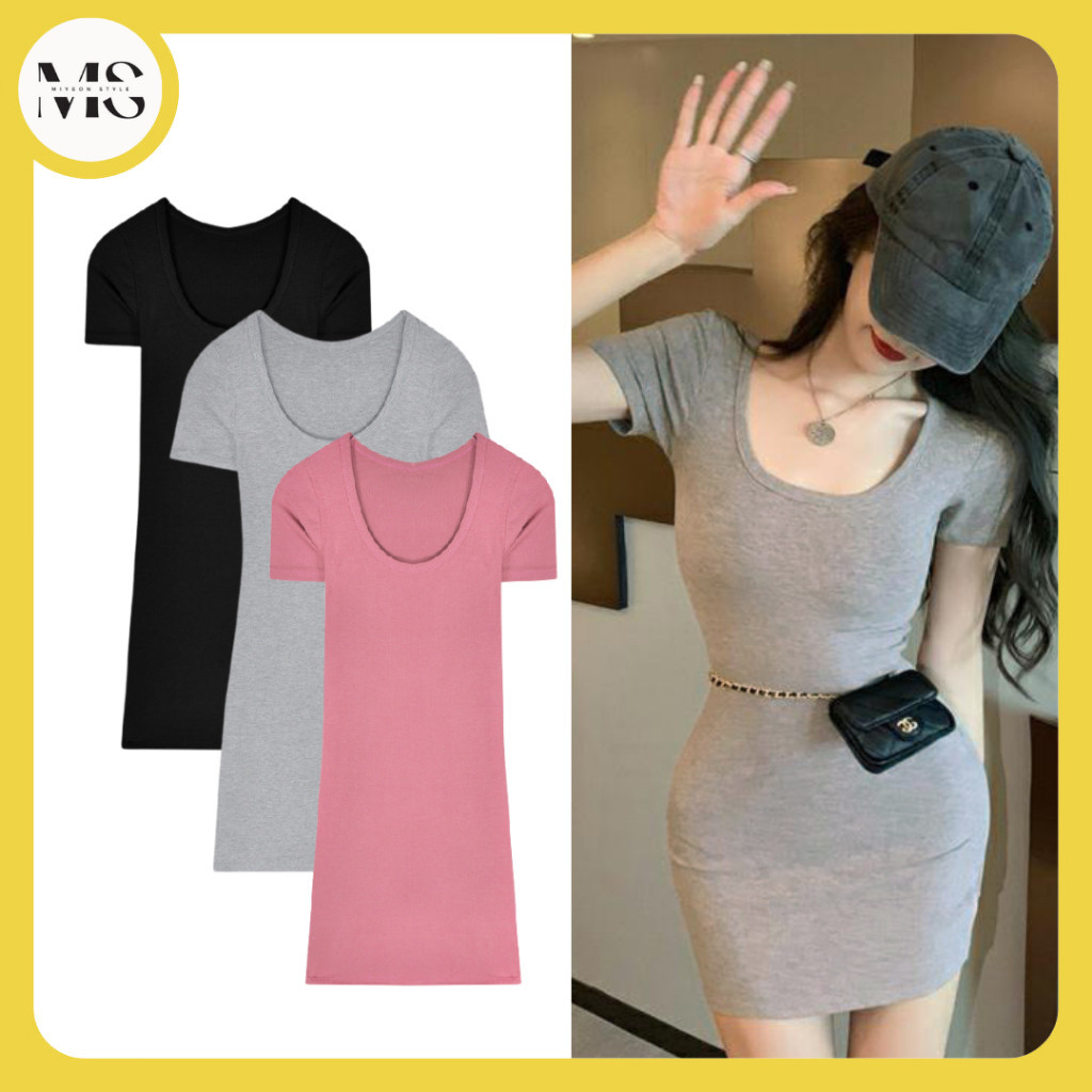 *Miyeon* 432 Basic Mini Dress Polos Sexy Gaun Korea Style Fashion Baju Ketat//BAJU WANITA MODEL BARU