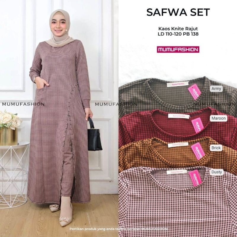 BHL - SAFWA SET One Set Kotak-Kotak Gamis dan Celana SAFWA SET Setelan ORI by MUMUFASHION RATICORP