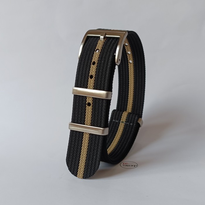 [TERMURAH] Tali Jam Nato Strap Ribbed Nylon Black-Khaki Pm-26 - 22mm