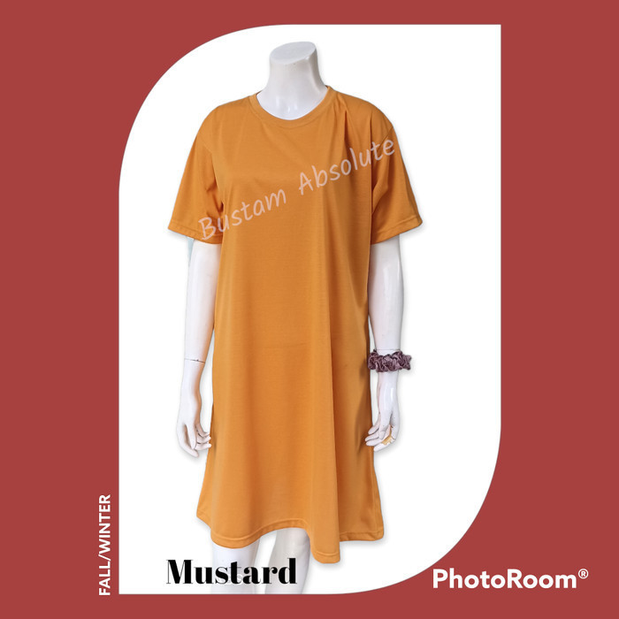 TERMURAH Daster Wanita Dewasa Bahan Kaos Polos Tangan Pendek Saku Samping - Mustard