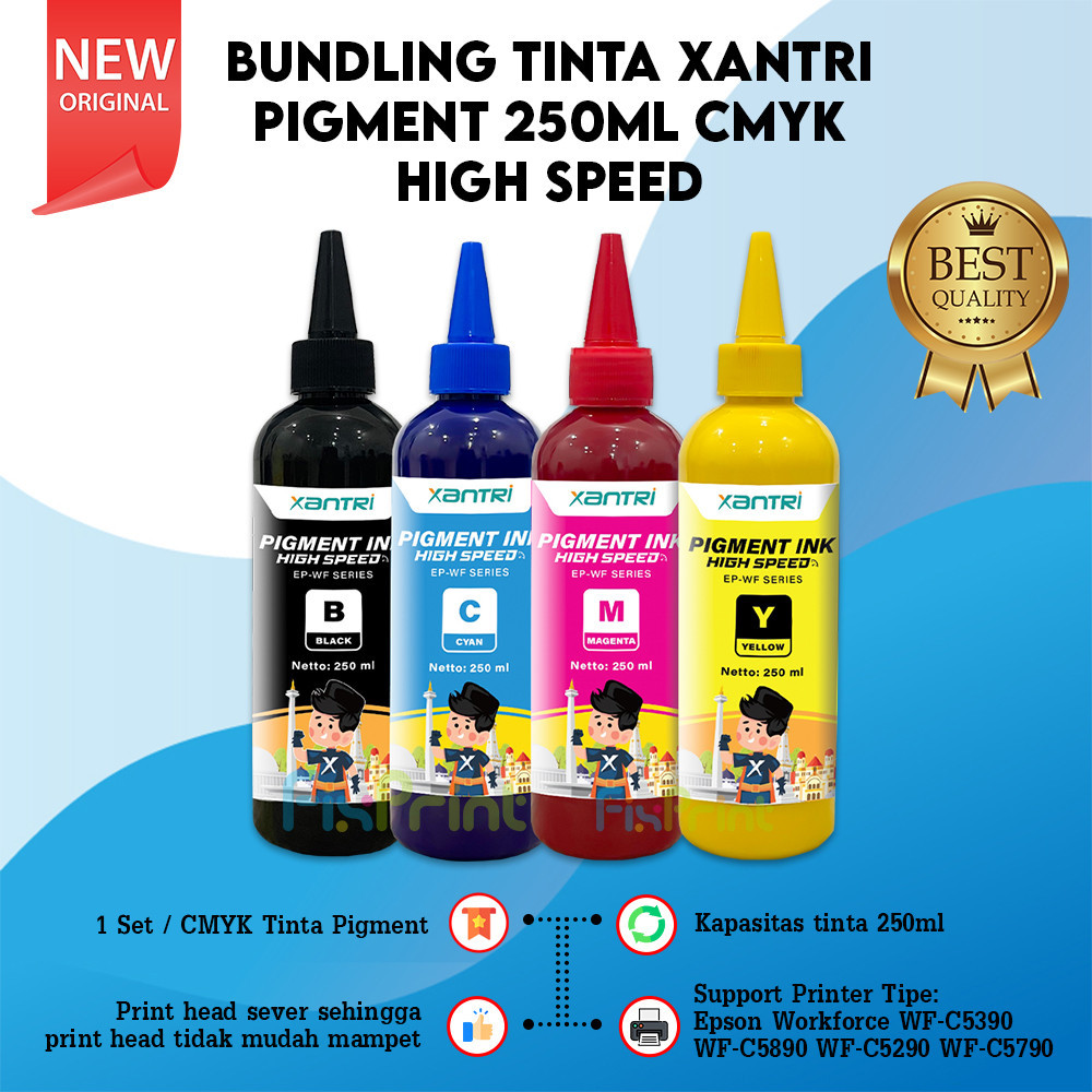 Paket Tinta Xantri Pigment High Speed 250ml Printer Epson WF C5390 WF C5290 WF C5790 WF C5890 CMYK