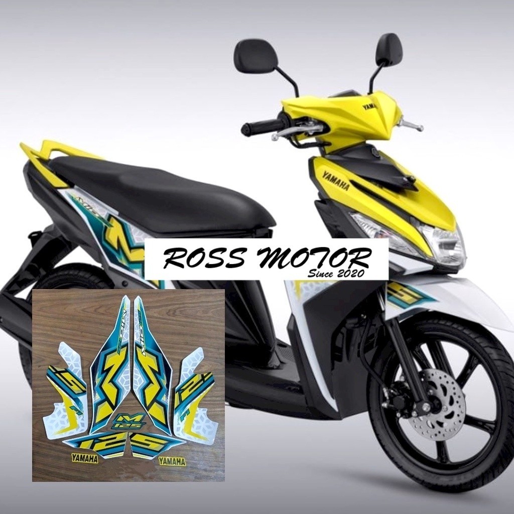 Striping stiker polet motor yamaha Mio m3 125 mio125 2022 2023 putih kuning list stiker motor standa