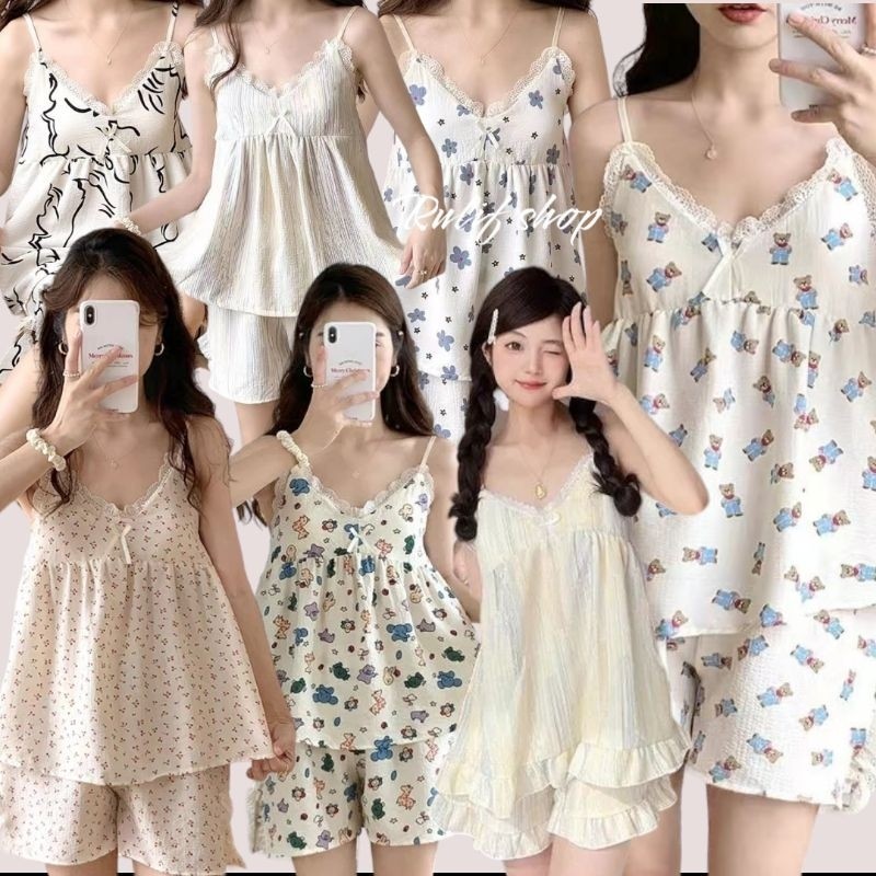 SETELAN SETCEL ONESET PIYAMA HOTPANTS HOTPANT TANKTOP CUP BRA BUSA SEXY BAJU TIDUR WANITA DEWASA KAT