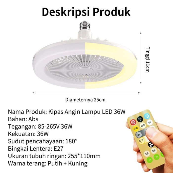 E27 Kipas Lampu Gantung Plafon /Fan Light Ceiling Kipas+Lampu+Remote - Putih