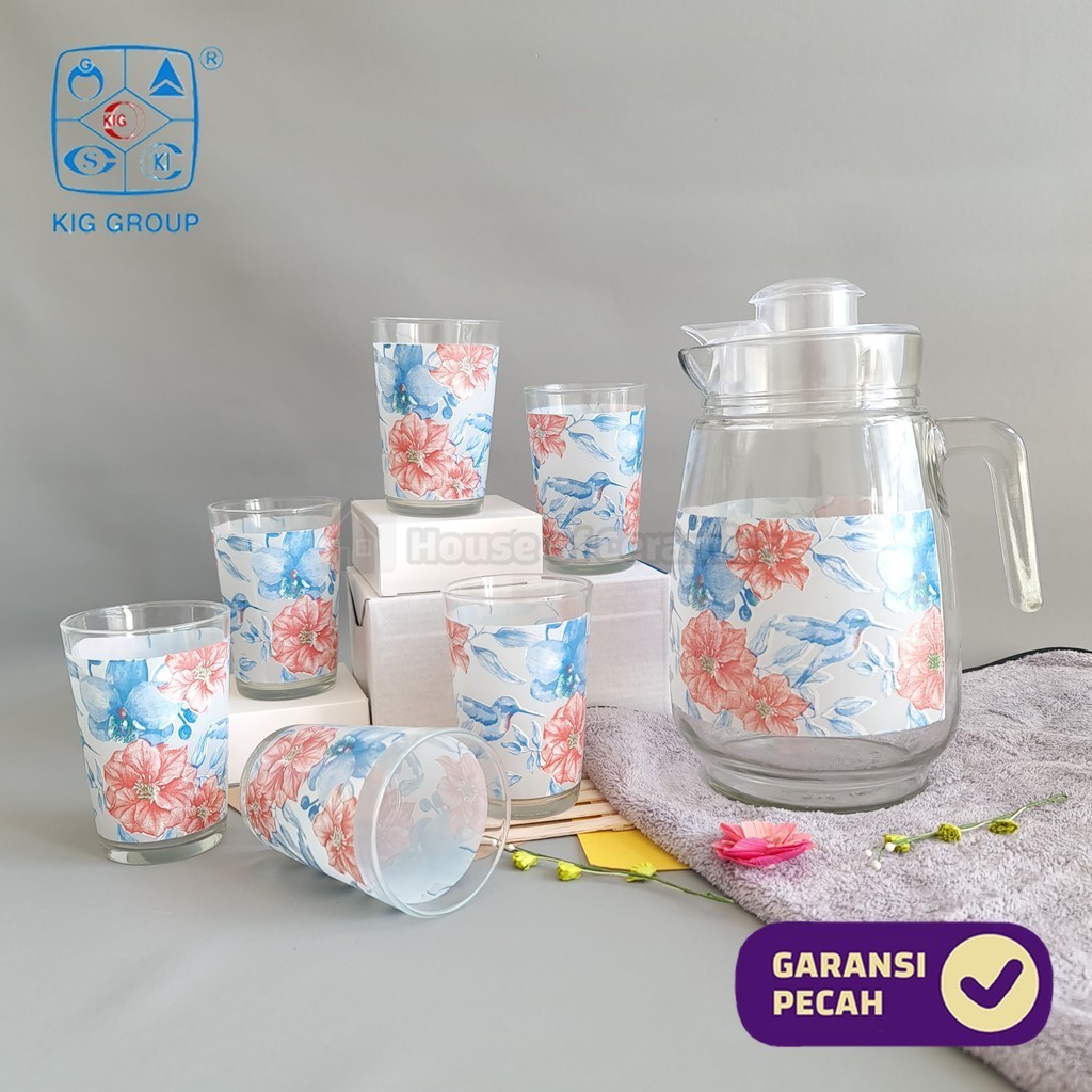 KIG  1 SET Drink Set LAZETTA  Pitcher Set Beling Jug Drink Set 4 Gelas Gagang + 1 Teko LAZETTA MURAH