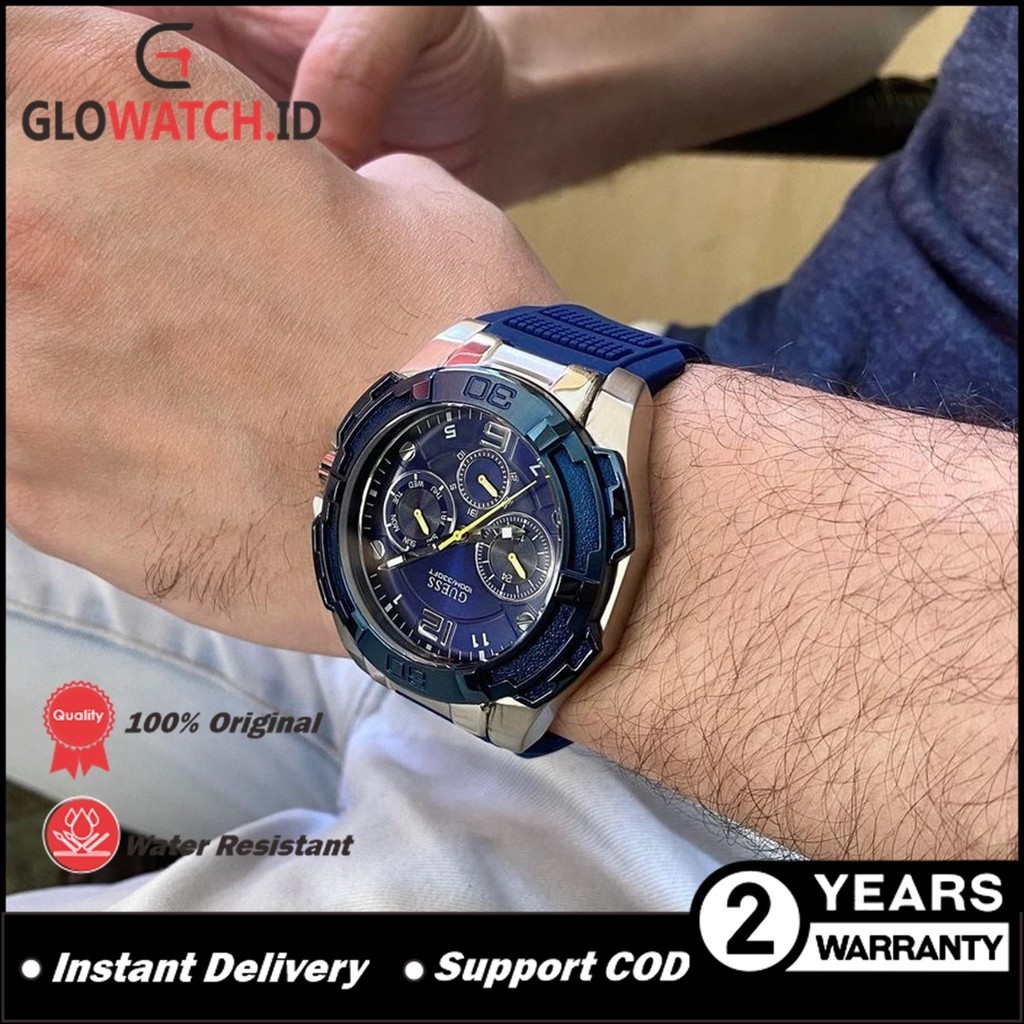 Jam Tangan Pria Guess W1254G1 Genesis Mens Analog Quartz Watch with Silicone Bracelet Original (Gara