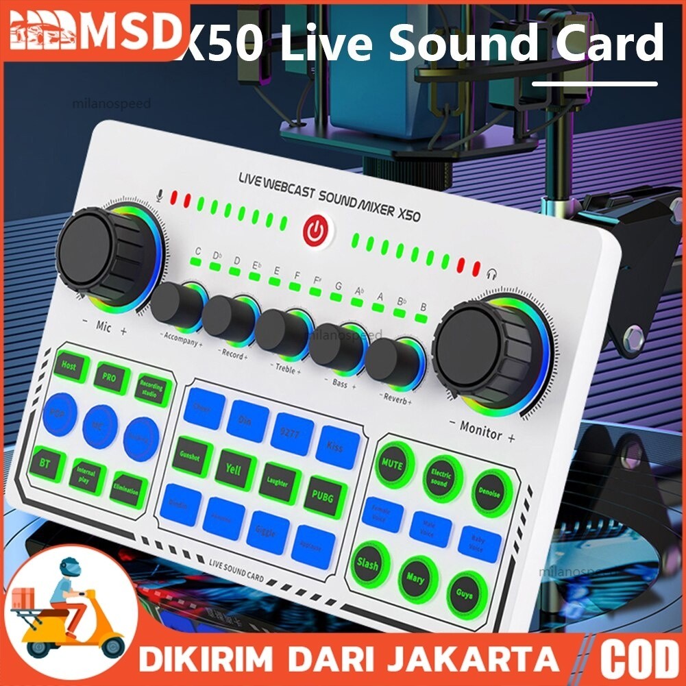 X50 Soundcard External DJ Mixer Sound Card 6 Modes RGB LED Wireless Bluetooth-compatible Noise Reduc