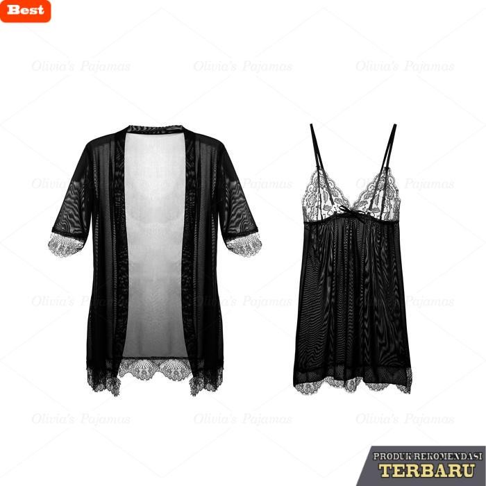 rok wanita kekinian 3 Warna Renda piyama rumah Rok tidur Wanita Satin Panjang Daster Rayon - Hitam