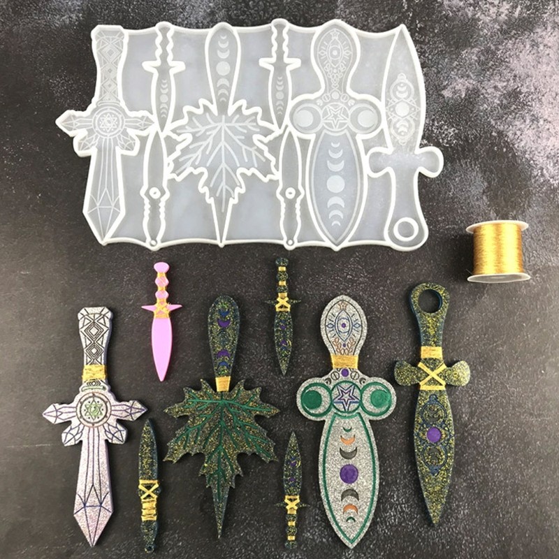 

Knife Resin Mold Different Shape Sword Dagger Silicone Epoxy Mould for Halloween Cosplay Keychain Decoration DIY Casting