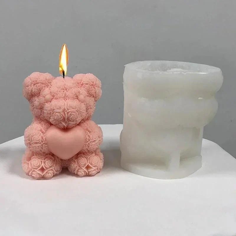 

Love Bear Handmade Creative Candle Silicone Mold Heart Cute Bear Cake Silicone Mold Rose Bear Heart Magic Cube Resin Mold