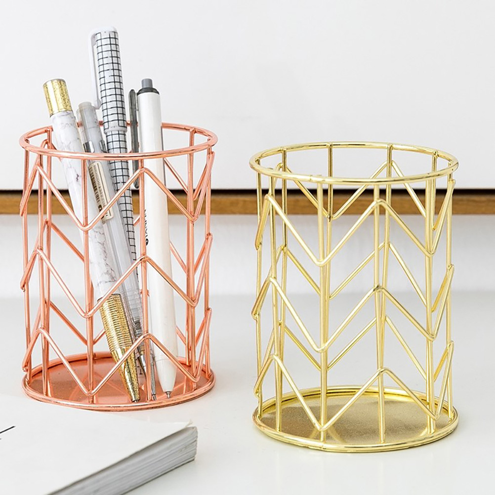 

Wrought Iron Storage Tube Office Pen Holder Organizer Gold Simple Desktop Multipurpose Tabletop Makeup Brush Desktop Pen Holder
