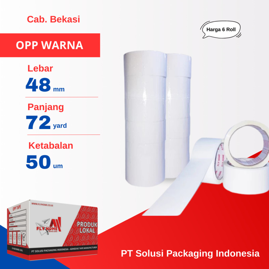 

FLYHOME 6Roll Lakban Warna putih 48x72Y 2Inchi 72 Yard