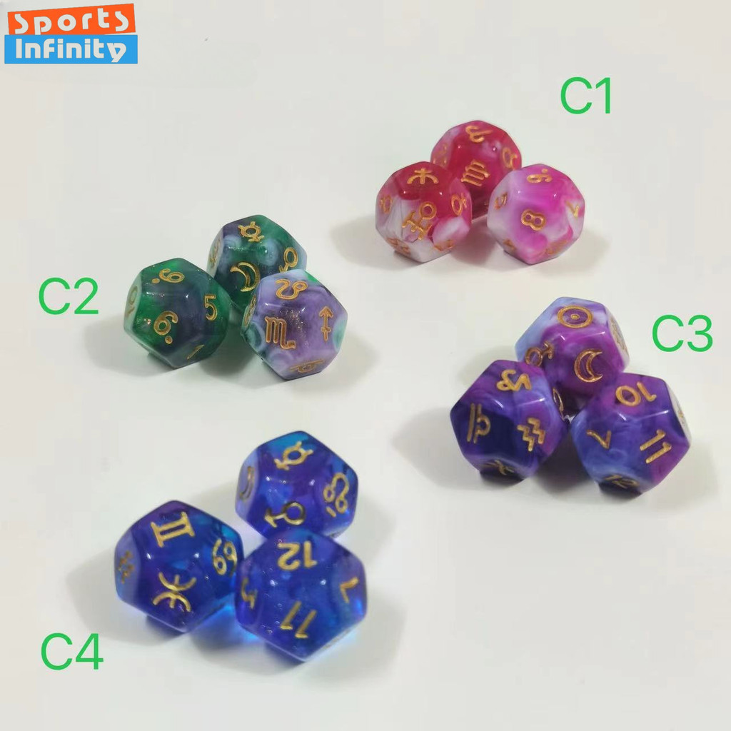 3pcs of 12 Sided Zodiac Signs Lucky Dice Zodiac Numbers Dice Mixed Color Dice Set for Astrologers Co