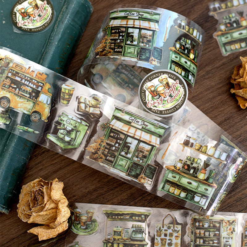 

Mr. Paper, coffee shop themed tape, decorative gift scrapbook, phone case, diary, stationery stickers, 200cm/roll