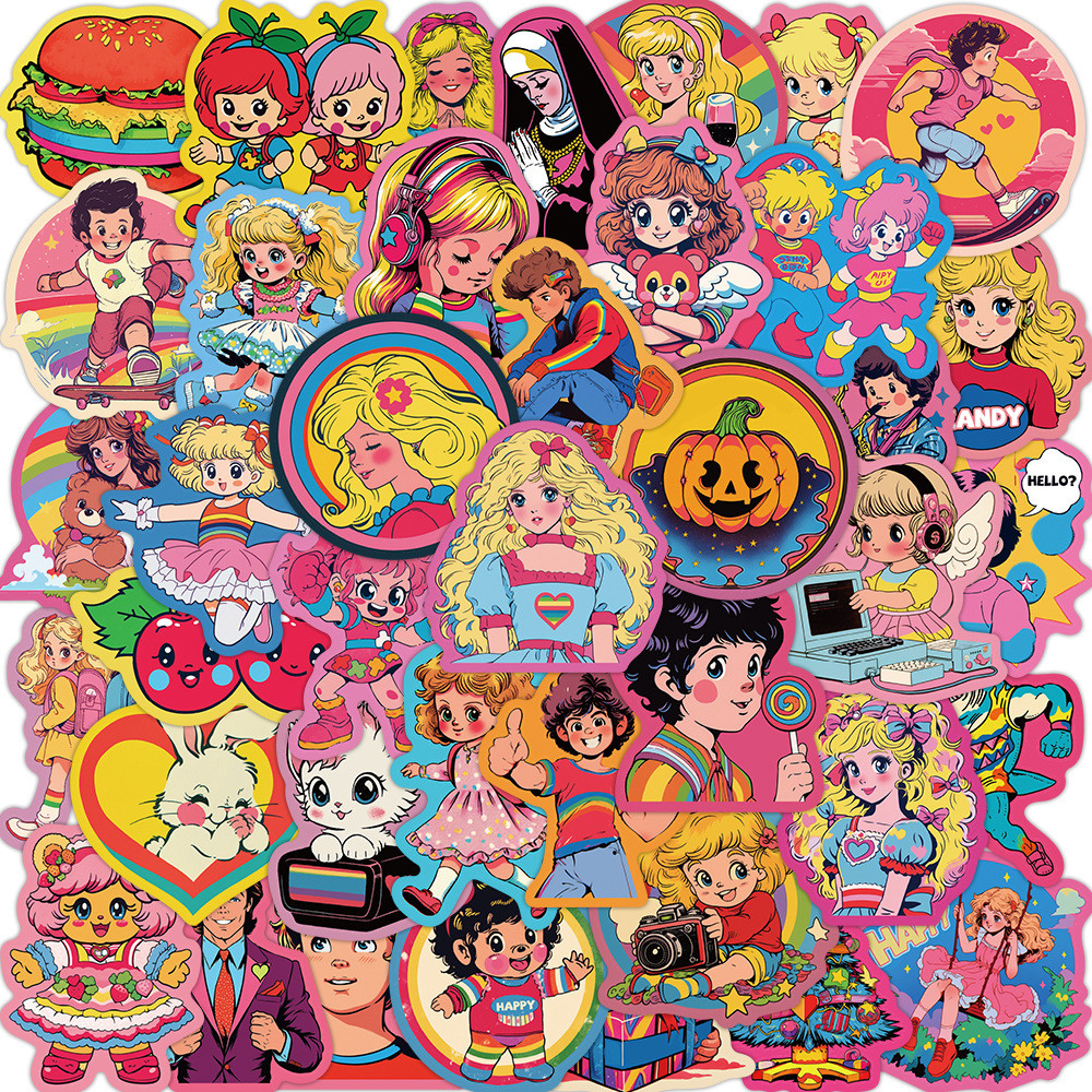 

50PCS Creative Cartoon Cute Retro Girl Stickers DIY Notebook Bookkeeping Adhesive Material Stickers