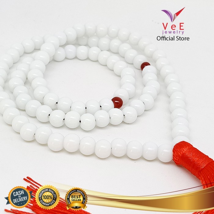 Tasbih 99 Butir Batu Giok Asli 8mm Putih - VeE Kalung Tasbih Muslim