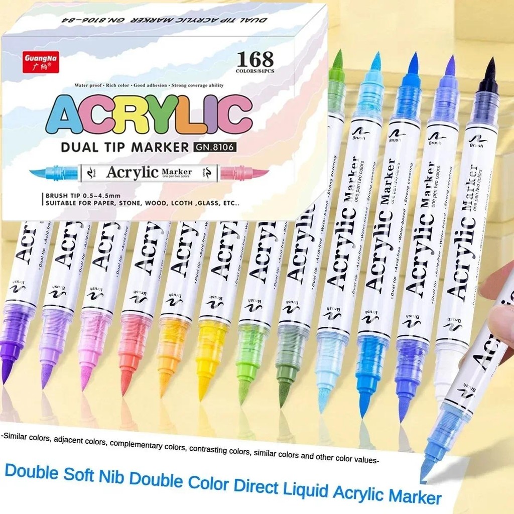 

168/60 Colors Double-Nib Direct-liquid Acrylic Marker Pen Waterproof Pen Soft Brush Nib for Christmas School Supplies Stationery