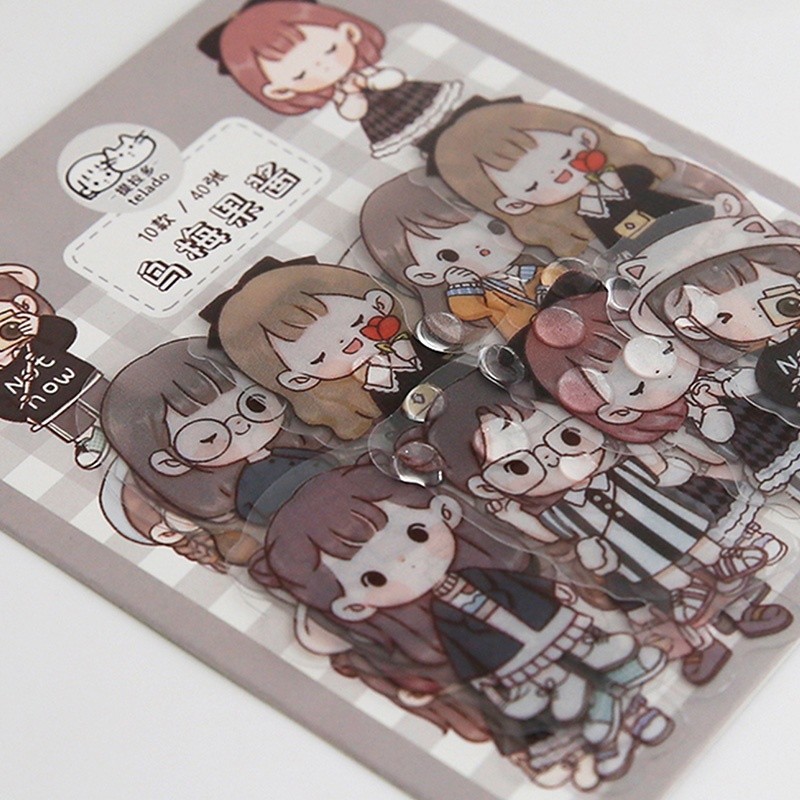 

40 Sheets Cute Cartoon PET label Pack Waterproof Handbook