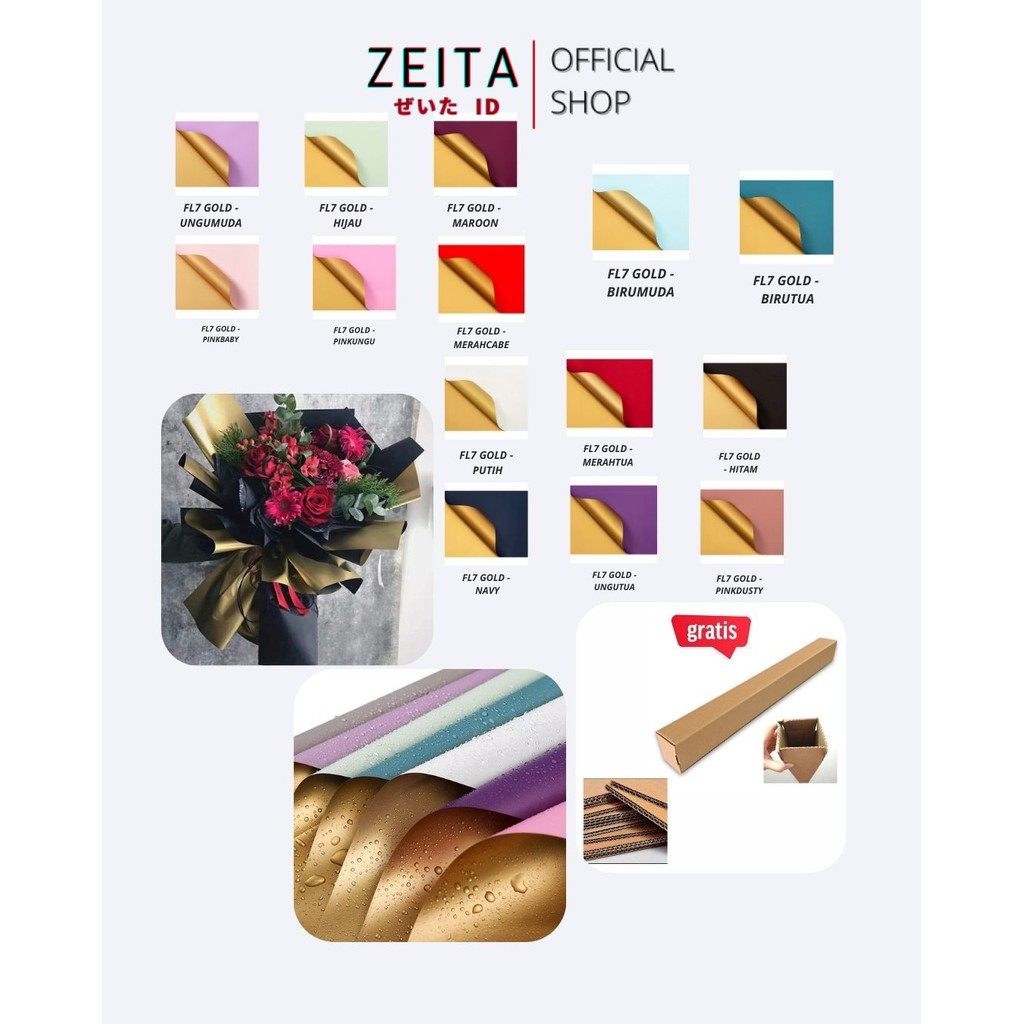

Zeita - FL7 GOLD 5Lembar-Kertas Bunga Buket Dua Warna Gold/Kertas Buket Bunga Florist Cellophane Bi Color Gold