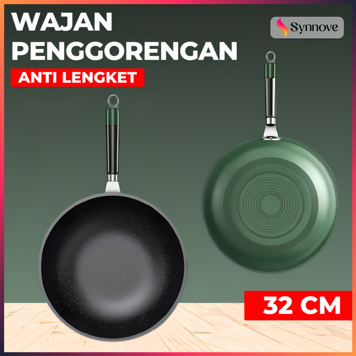Teflon Anti Lengket 32 Cm Batu Medis Wajan Penggorengan Anti Lengket Wajan Pan Anti Lengket Tahan Go
