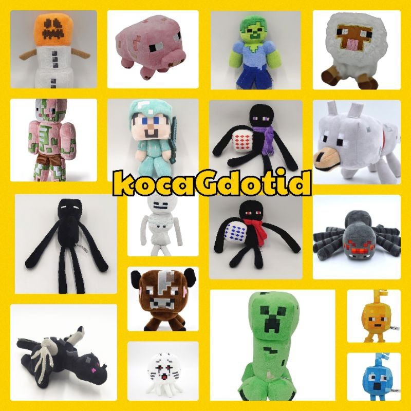 Boneka Karakter Game Spider Creeper Ghast Enderman Zombie Skeleton Boneka Plush Minecraft.