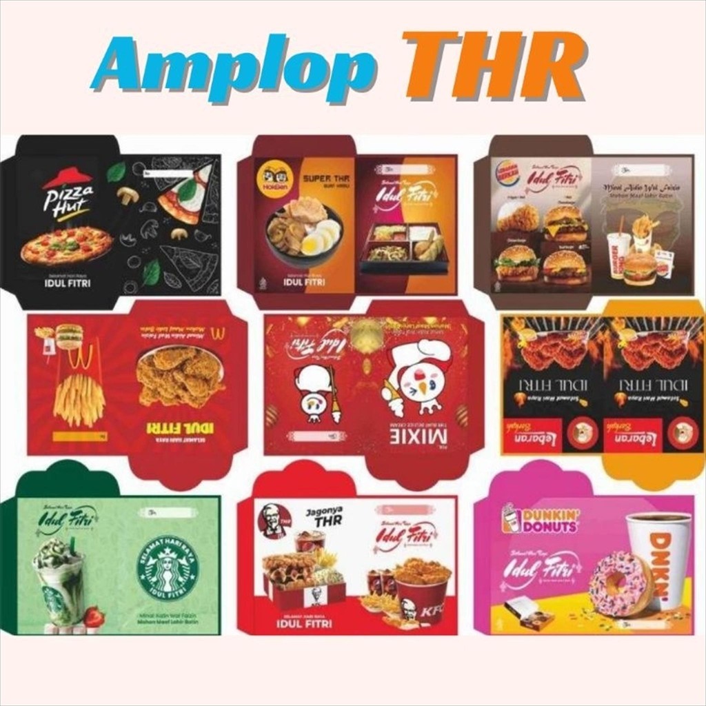 

(10pcs) Amplop Angpao THR Lebaran Idul Fitri Motif Snack Fast Food Mixue Mcd KFC Murah Bagus