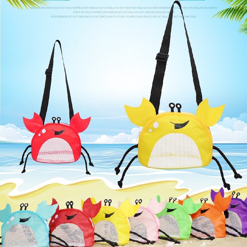 

2024 Wholesale Summer Kids Travel Beach Mesh Bag Cartoon Crab Toy Storage Bag Children Shell Collecting Cute Bag