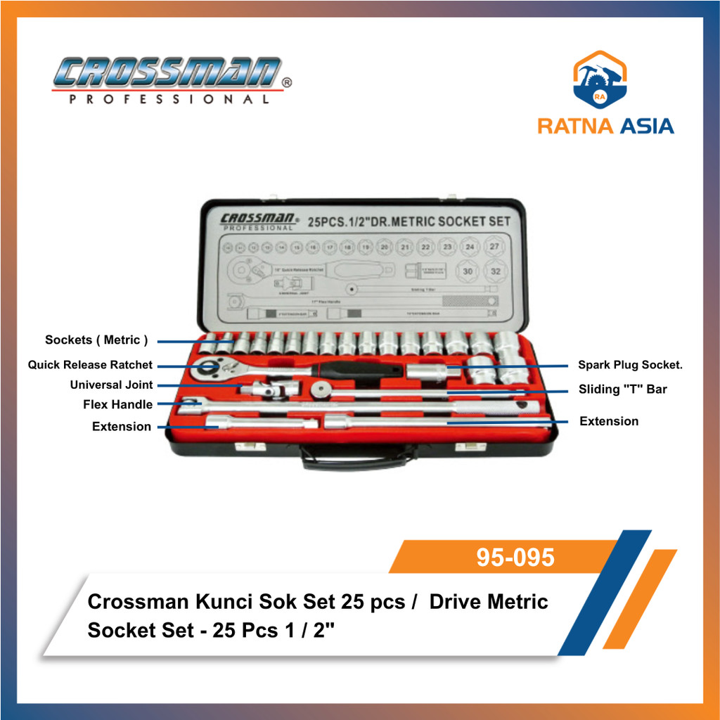 Crossman 99-095 Kunci Shock Set 25 Pcs Sok Drive Metric Socket 1/2"