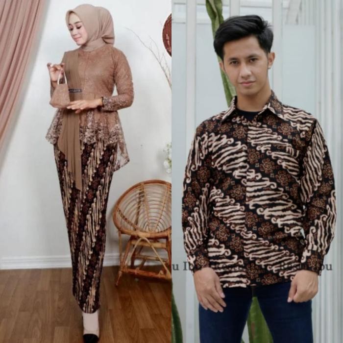COUPLE KEBAYA AURORA SELENDANG CERUTY SET BATIK LENGAN PANJANG - Moca, M