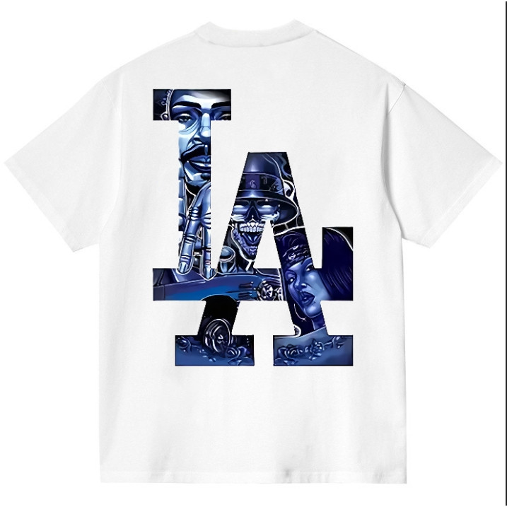 【100% Kapas 】 KAOS LA DISTRO LA personalitas t shirt kaos putih pria  kaos los angles / KAOS DISTRO 