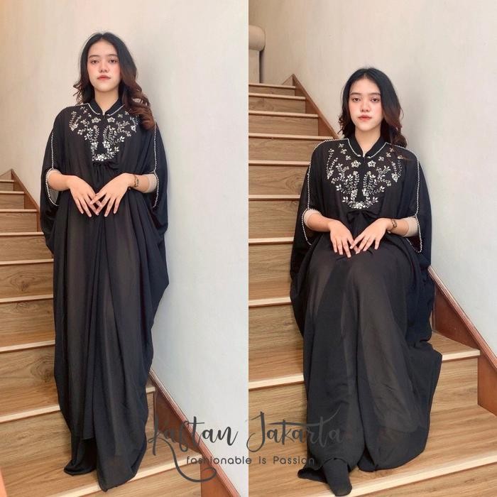 [TERBARU] Kaftan Jakarta - Diandra Caftan Baju Lebaran Payet Busui Friendly Mewah - Black