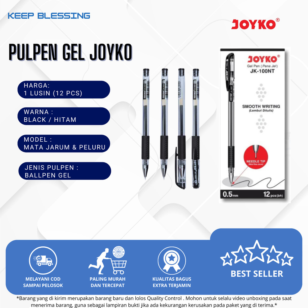 

(12 pcs) Pulpen Gel - Pena Pulpen Joyko - Bolpen Jk100 dan Jk 100-NT - Ujung Lancip Tersedia - Bisa Cod - Duta Gemilang