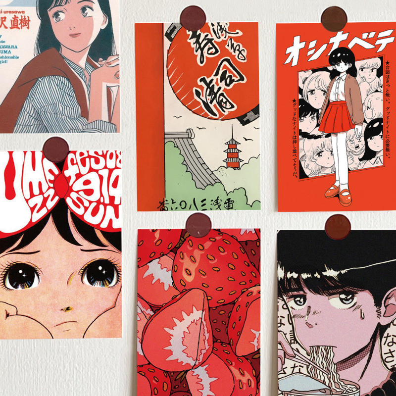 

Ins Japanese Cartoon Girl Postcard Cute Vintage Photo Props Bedroom Room Background Wall Decorative Card Atmosphere Diy 10sheets