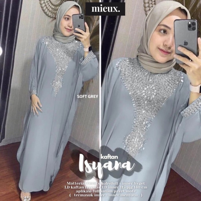 "SKY.LD" -  TERBARU Kaftan Modern Wanita terbaru kekinian "Isyana kaftan" Ori by Mieux - Soft Grey