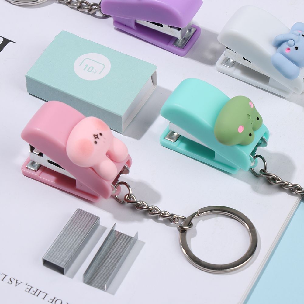 

Stationery File Organizer Cartoon Cute Stapler Paper Clips Push Clip Mini Stapler Document Binding Hoops
