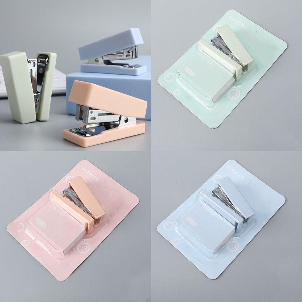 

Cartoon Morandi Paper Stapler Paper Binding Paper Fixing Stapler Set Effortless Metal Stapler Machine Bookbinding Supplies